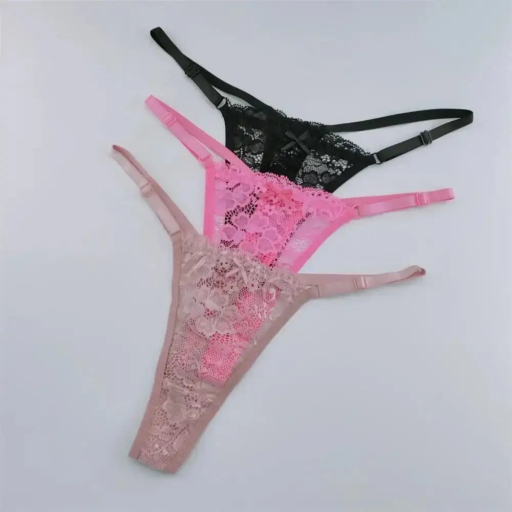 3Pcs Lace Thongs Women Lace Low Waist Panties Sexy Transparent Underwear Fashion Breathable G - string Ladies Intimates Lingerie - The Lady's Haven