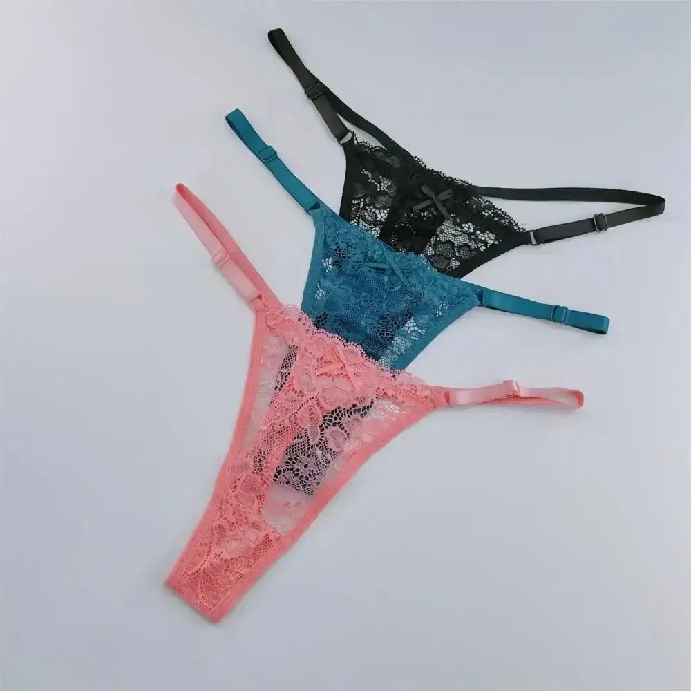 3Pcs Lace Thongs Women Lace Low Waist Panties Sexy Transparent Underwear Fashion Breathable G - string Ladies Intimates Lingerie - The Lady's Haven