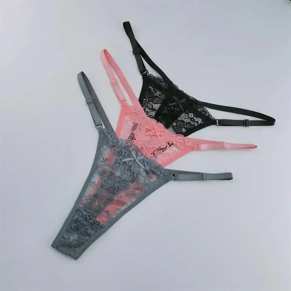 3Pcs Lace Thongs Women Lace Low Waist Panties Sexy Transparent Underwear Fashion Breathable G - string Ladies Intimates Lingerie - The Lady's Haven