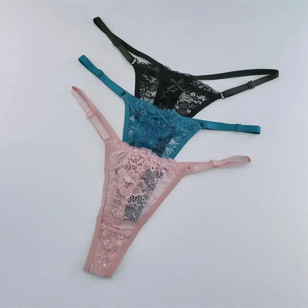 3Pcs Lace Thongs Women Lace Low Waist Panties Sexy Transparent Underwear Fashion Breathable G - string Ladies Intimates Lingerie - The Lady's Haven