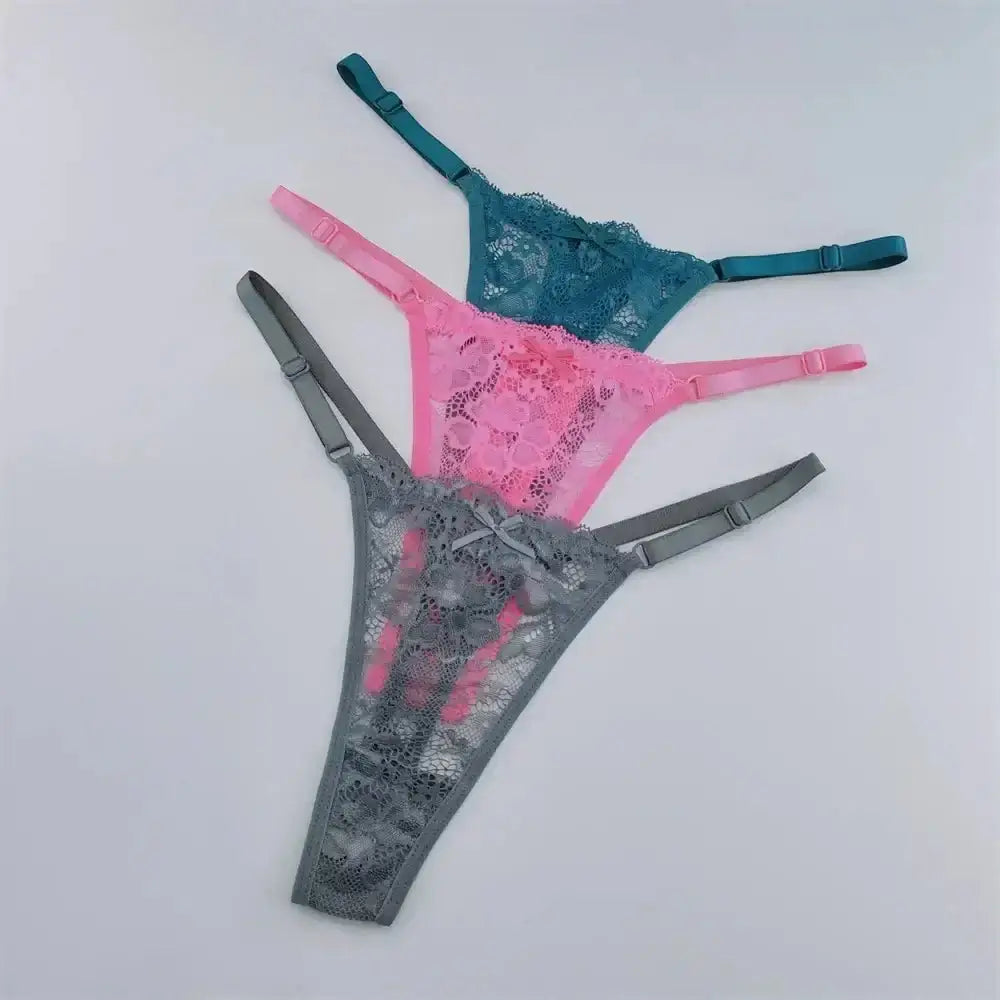 3Pcs Lace Thongs Women Lace Low Waist Panties Sexy Transparent Underwear Fashion Breathable G - string Ladies Intimates Lingerie - The Lady's Haven