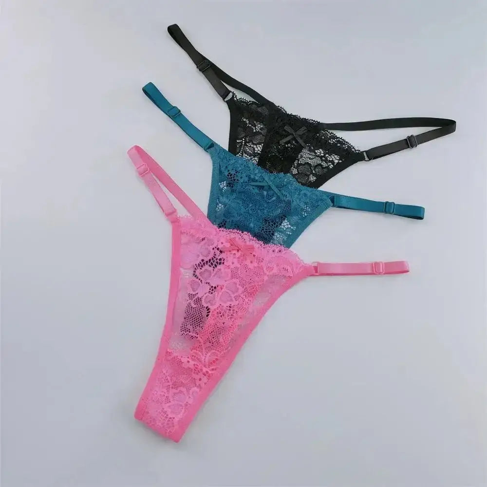 3Pcs Lace Thongs Women Lace Low Waist Panties Sexy Transparent Underwear Fashion Breathable G - string Ladies Intimates Lingerie - The Lady's Haven