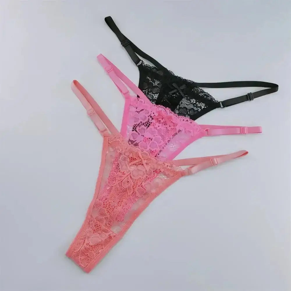 3Pcs Lace Thongs Women Lace Low Waist Panties Sexy Transparent Underwear Fashion Breathable G - string Ladies Intimates Lingerie - The Lady's Haven
