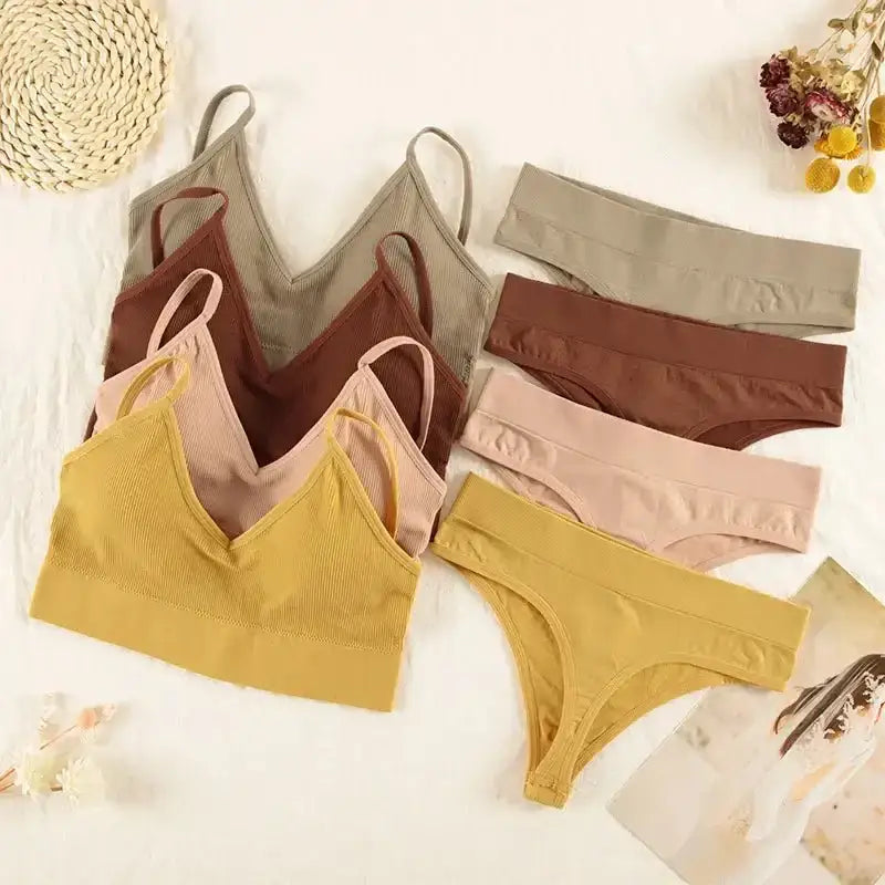 CHRLEISURE Women Underwear Set Wireless Lingerie Panties Bra Sexy G - String Seamless Tank Crop Top Brassiere New - The Lady's Haven