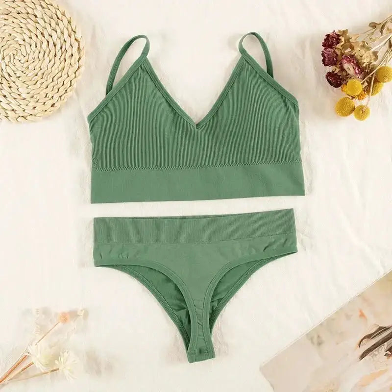CHRLEISURE Women Underwear Set Wireless Lingerie Panties Bra Sexy G - String Seamless Tank Crop Top Brassiere New - The Lady's Haven
