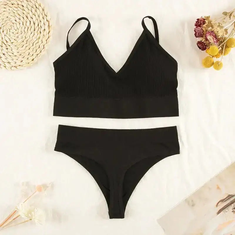 CHRLEISURE Women Underwear Set Wireless Lingerie Panties Bra Sexy G - String Seamless Tank Crop Top Brassiere New - The Lady's Haven
