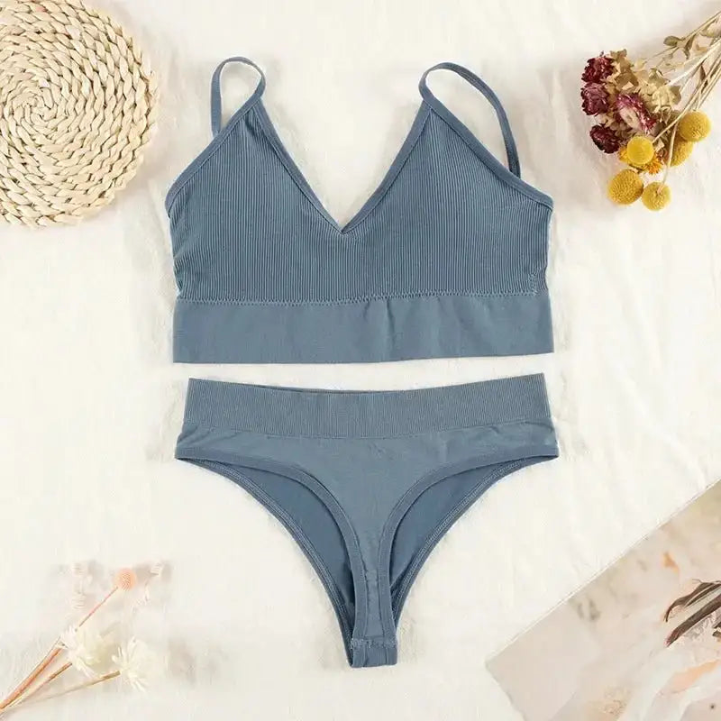 CHRLEISURE Women Underwear Set Wireless Lingerie Panties Bra Sexy G - String Seamless Tank Crop Top Brassiere New - The Lady's Haven