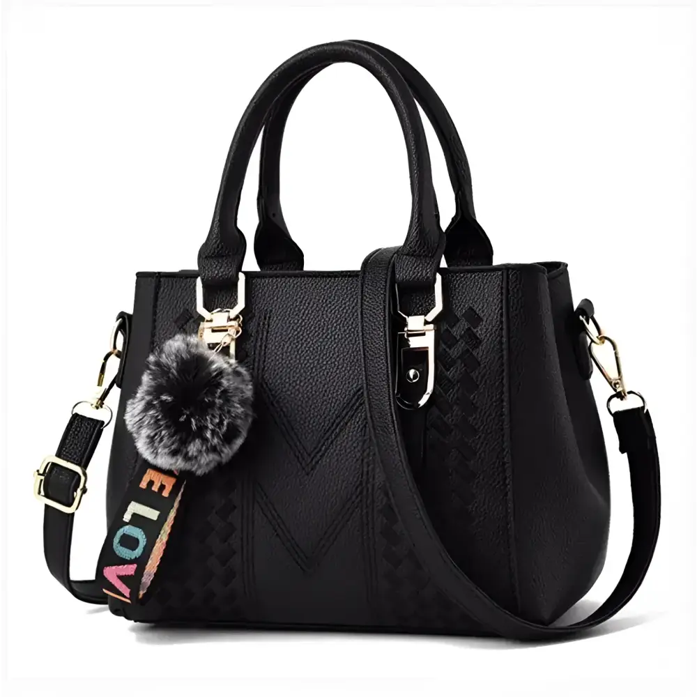 Embroidery Messenger Bags Women Leather Handbags Sac a Main - black / 23X14X19cm