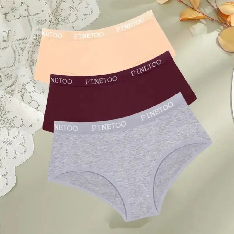 FINETOO 3Pcs Cotton Letter Belt Underwear Women's Panties Sexy Breathable Low Waist Briefs Female Stretch Comfortable Lingerie - The Lady's Haven