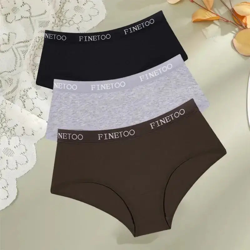 FINETOO 3Pcs Cotton Letter Belt Underwear Women's Panties Sexy Breathable Low Waist Briefs Female Stretch Comfortable Lingerie - The Lady's Haven