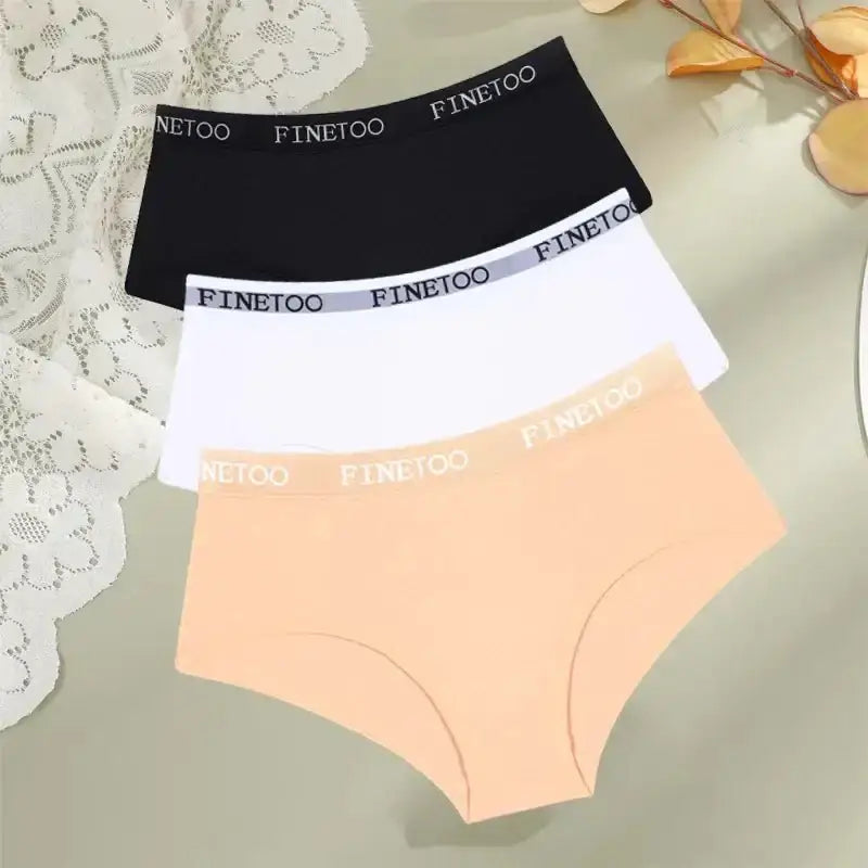 FINETOO 3Pcs Cotton Letter Belt Underwear Women's Panties Sexy Breathable Low Waist Briefs Female Stretch Comfortable Lingerie - The Lady's Haven