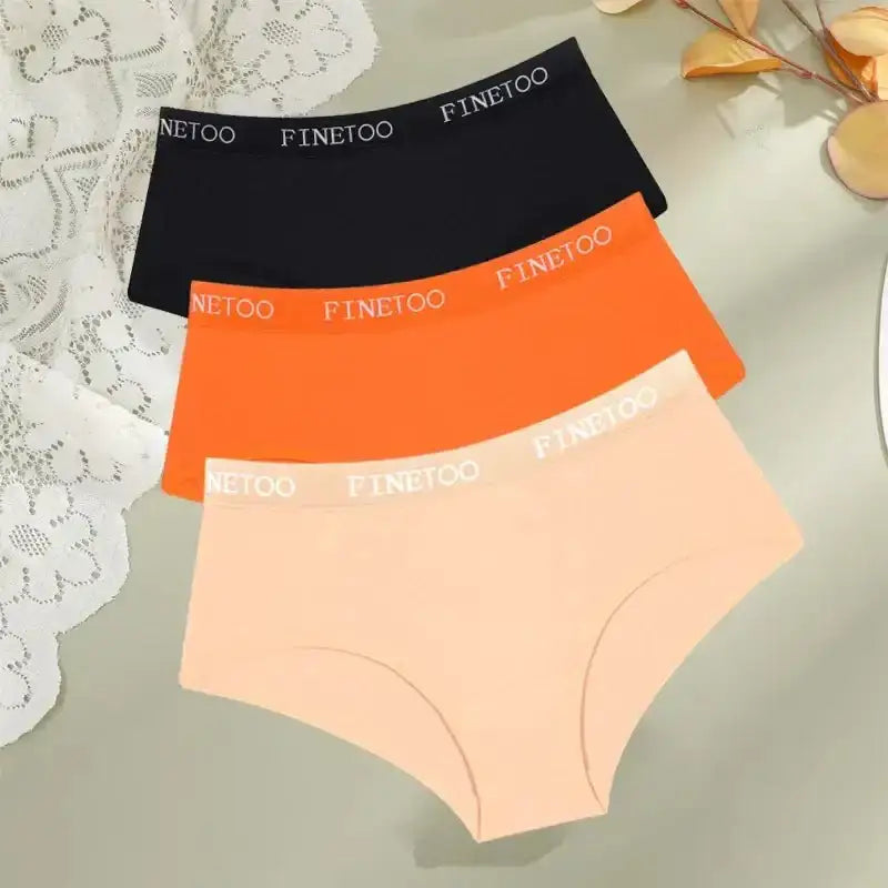 FINETOO 3Pcs Cotton Letter Belt Underwear Women's Panties Sexy Breathable Low Waist Briefs Female Stretch Comfortable Lingerie - The Lady's Haven