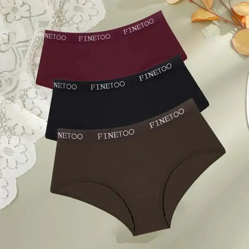 FINETOO 3Pcs Cotton Letter Belt Underwear Women's Panties Sexy Breathable Low Waist Briefs Female Stretch Comfortable Lingerie - The Lady's Haven