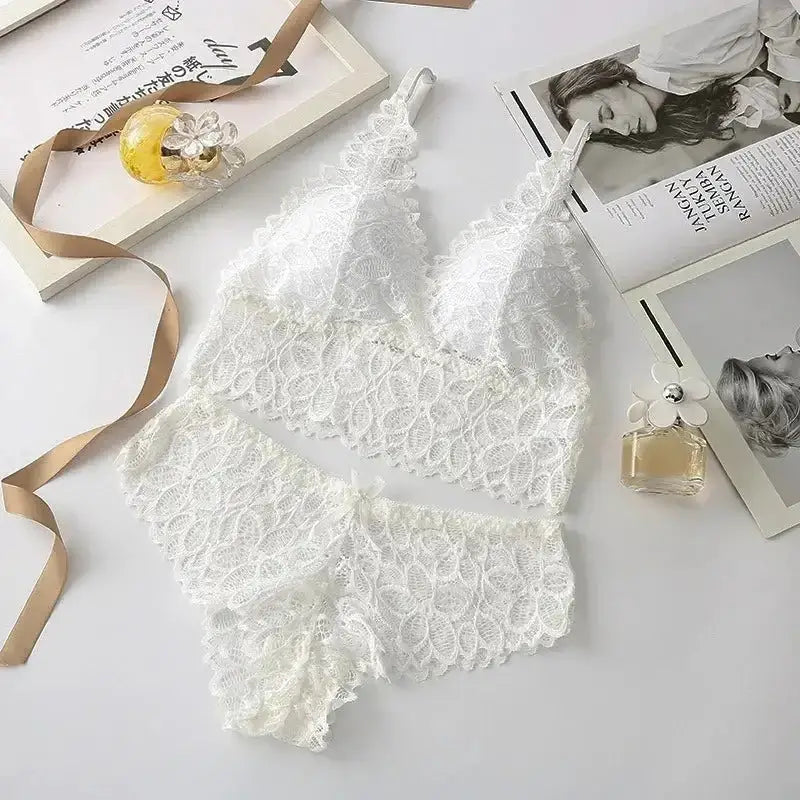 Sexy Lace Women Underwear Set Seamless Wire Free Bra Sets Hollow Out Bra and Panty Sets For Women Embroidery Intimates Lingerie - The Lady's Haven
