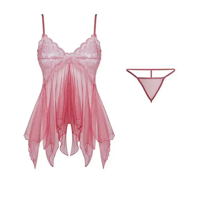 Tulle Suspenders Exquisite Women's Lencerias Lace V - Neck Underwear Semi - transparent Thong Dress Set Females Lingerie Nightgowns - The Lady's Haven