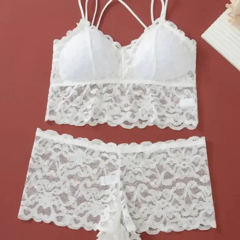Women's Lace Non - wire Bra And Panties Set Transparent Low Rise Briefs Ultra - thin Comfort Underwear Female Bralette Lingerie Set - The Lady's Haven