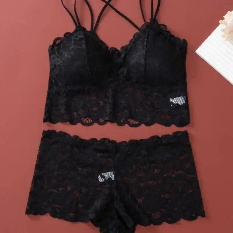 Women's Lace Non - wire Bra And Panties Set Transparent Low Rise Briefs Ultra - thin Comfort Underwear Female Bralette Lingerie Set - The Lady's Haven