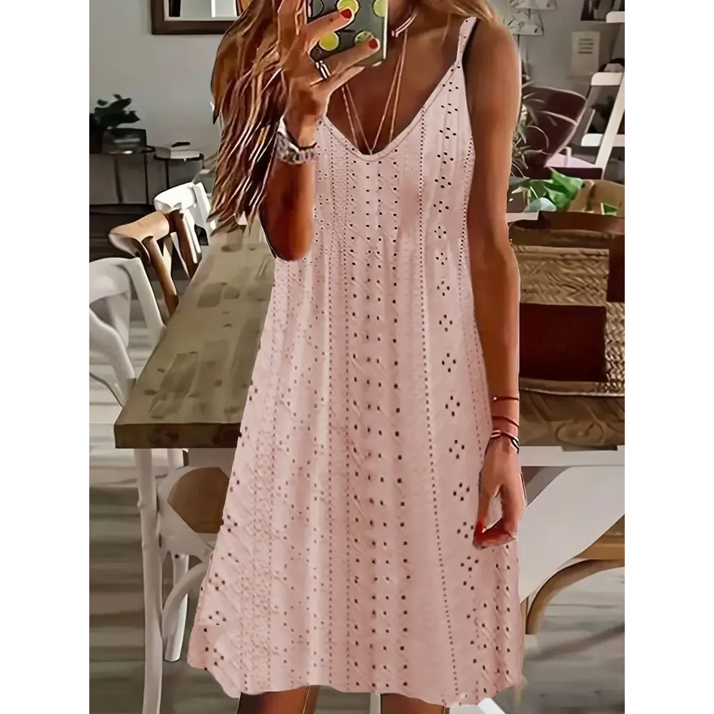 2024 AliExpress Europe and the United States Plus Size Women’s Summer New Cutout Jacquard V-Neck Strap Solid Color