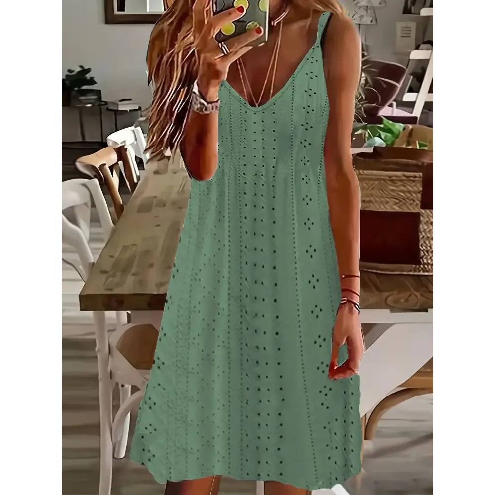2024 AliExpress Europe and the United States Plus Size Women’s Summer New Cutout Jacquard V-Neck Strap Solid Color