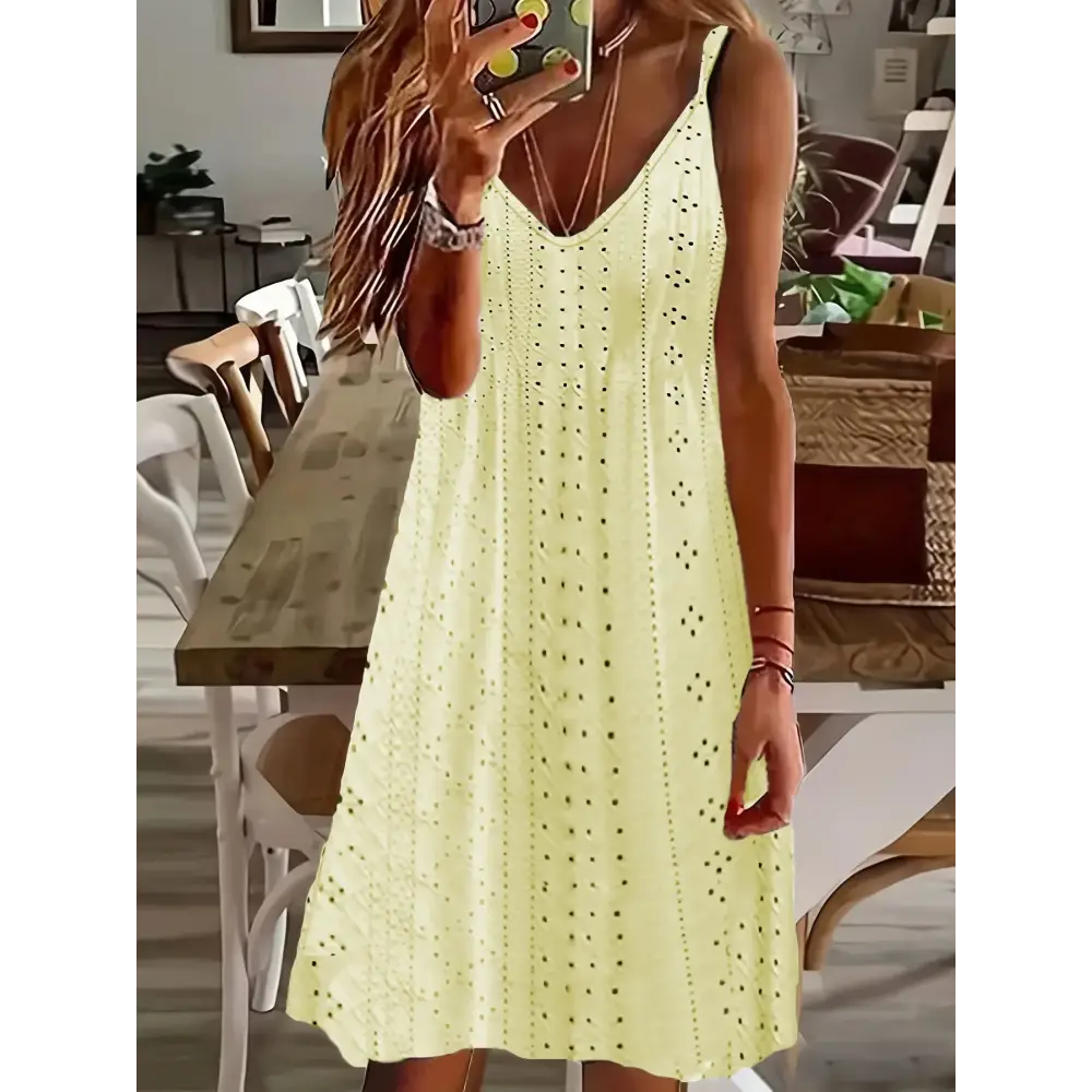 2024 AliExpress Europe and the United States Plus Size Women’s Summer New Cutout Jacquard V-Neck Strap Solid Color