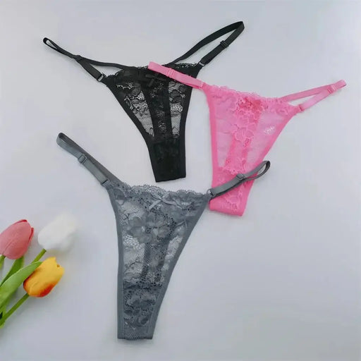 3Pcs Lace Thongs Women Lace Low Waist Panties Sexy Transparent Underwear Fashion Breathable G - string Ladies Intimates Lingerie - The Lady's Haven