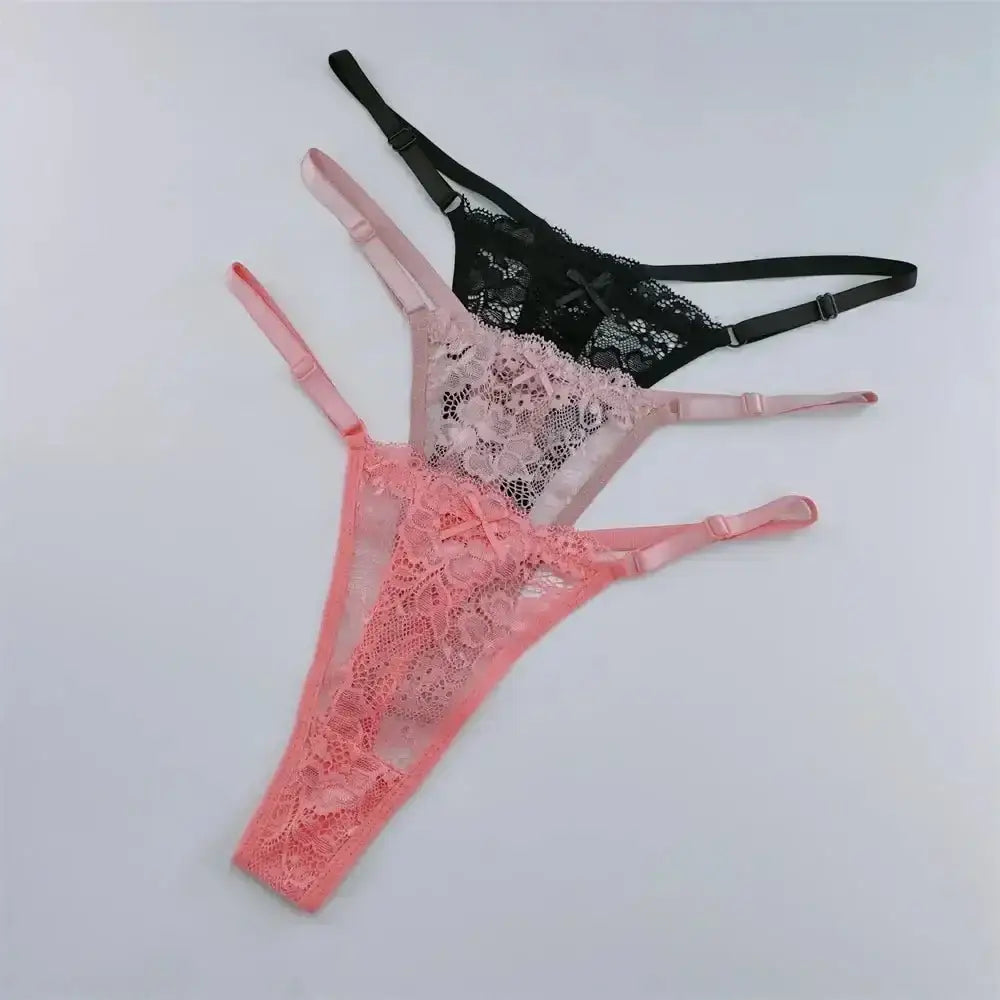 3Pcs Lace Thongs Women Lace Low Waist Panties Sexy Transparent Underwear Fashion Breathable G - string Ladies Intimates Lingerie - The Lady's Haven