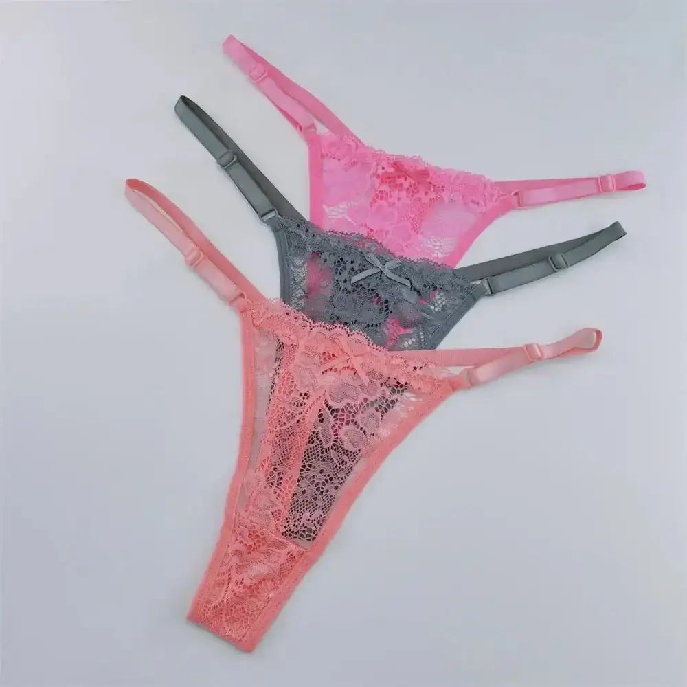 3Pcs Lace Thongs Women Lace Low Waist Panties Sexy Transparent Underwear Fashion Breathable G - string Ladies Intimates Lingerie - The Lady's Haven