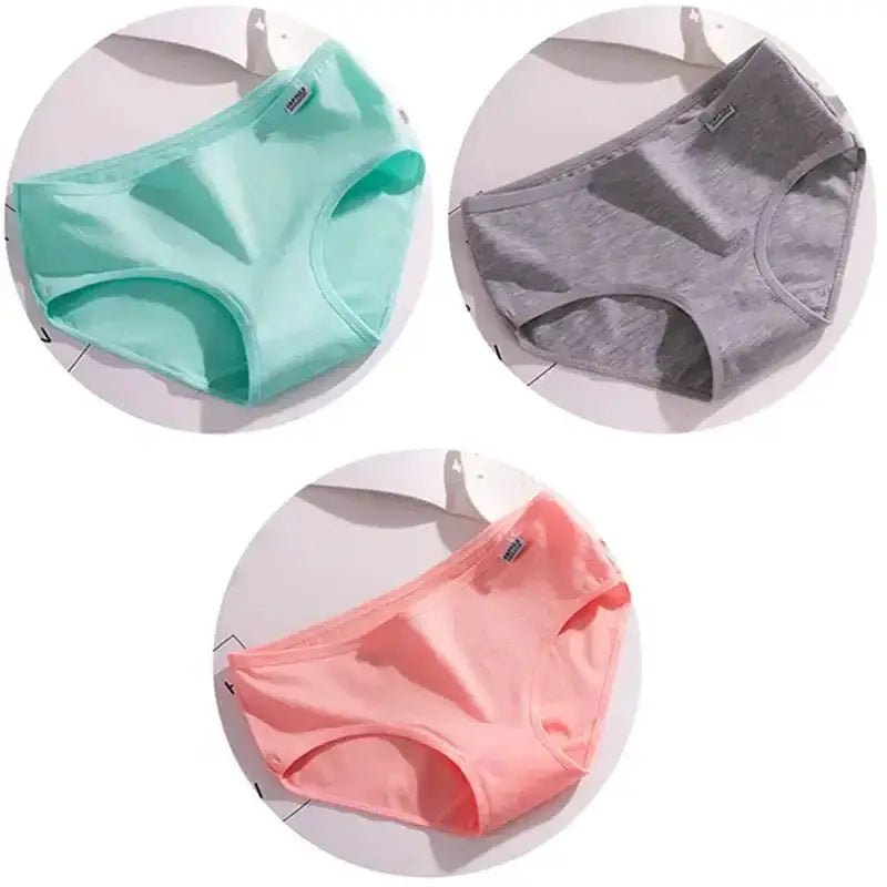 3Pcs/Set Candy Color Underwear Womens Comfortable High - quality Cotton Panties Mid - waist Breathable Underpanties Plus Size Briefs - The Lady's Haven