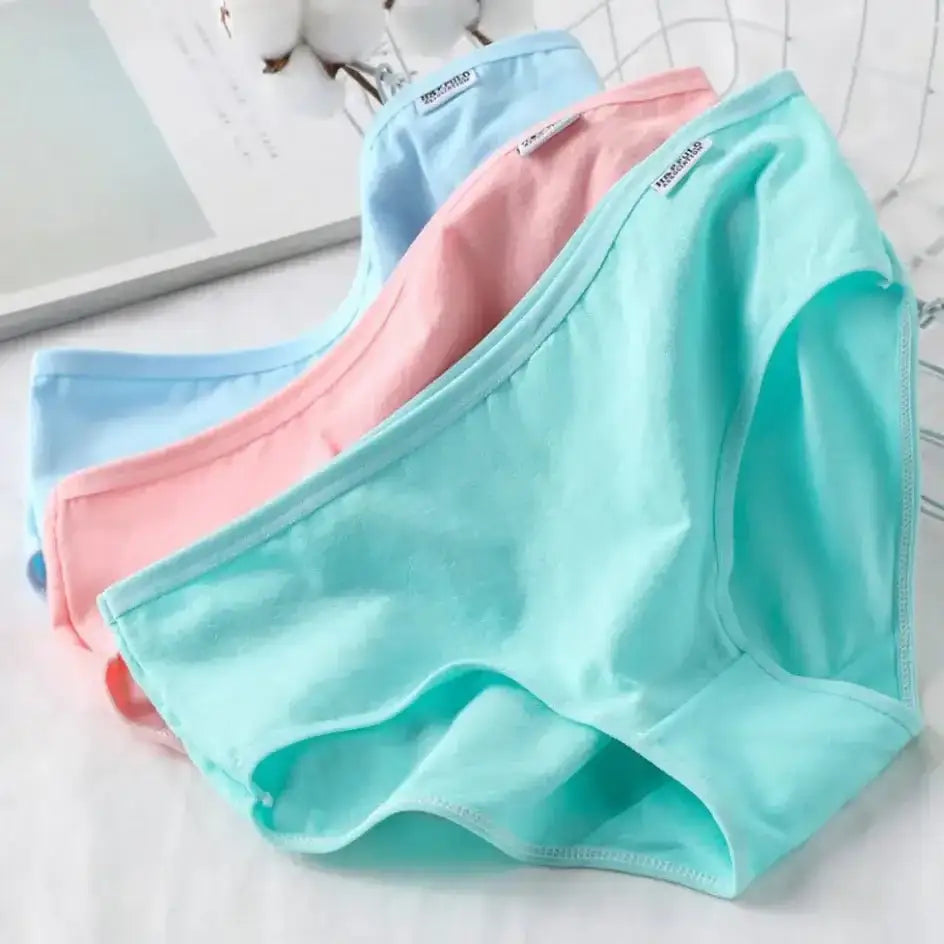 3Pcs/Set Candy Color Underwear Womens Comfortable High - quality Cotton Panties Mid - waist Breathable Underpanties Plus Size Briefs - The Lady's Haven