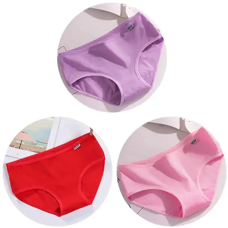 3Pcs/Set Candy Color Underwear Womens Comfortable High - quality Cotton Panties Mid - waist Breathable Underpanties Plus Size Briefs - The Lady's Haven