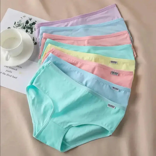 3Pcs/Set Candy Color Underwear Womens Comfortable High - quality Cotton Panties Mid - waist Breathable Underpanties Plus Size Briefs - The Lady's Haven