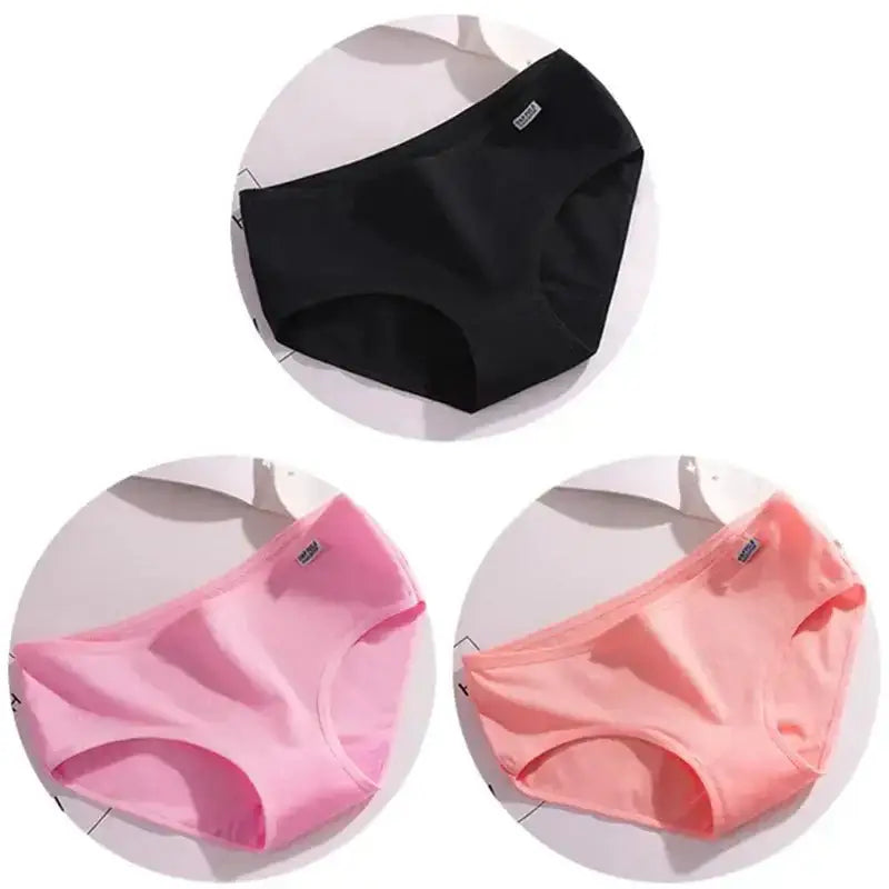 3Pcs/Set Candy Color Underwear Womens Comfortable High - quality Cotton Panties Mid - waist Breathable Underpanties Plus Size Briefs - The Lady's Haven