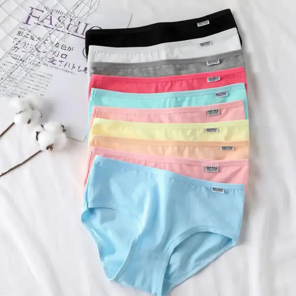 3Pcs/Set Candy Color Underwear Womens Comfortable High - quality Cotton Panties Mid - waist Breathable Underpanties Plus Size Briefs - The Lady's Haven
