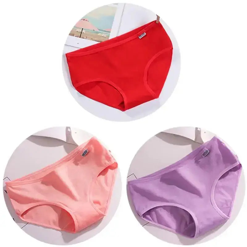 3Pcs/Set Candy Color Underwear Womens Comfortable High - quality Cotton Panties Mid - waist Breathable Underpanties Plus Size Briefs - The Lady's Haven