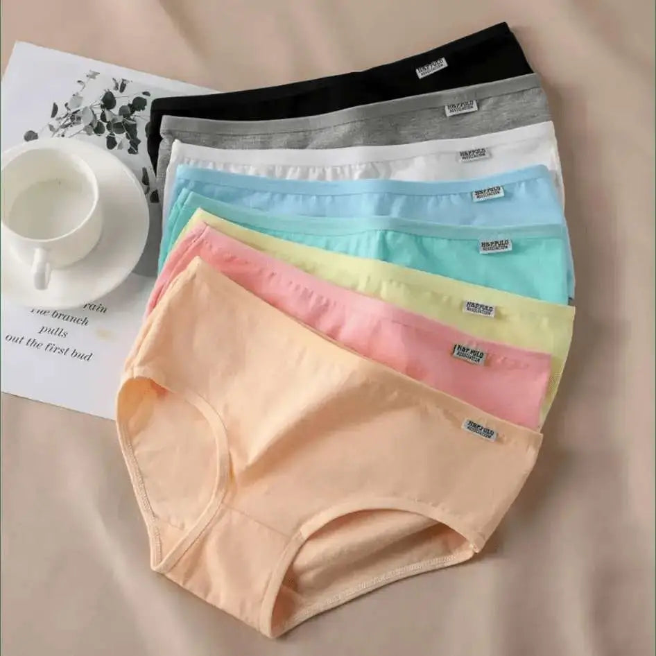 3Pcs/Set Candy Color Underwear Womens Comfortable High - quality Cotton Panties Mid - waist Breathable Underpanties Plus Size Briefs - The Lady's Haven