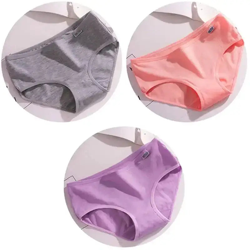3Pcs/Set Candy Color Underwear Womens Comfortable High - quality Cotton Panties Mid - waist Breathable Underpanties Plus Size Briefs - The Lady's Haven