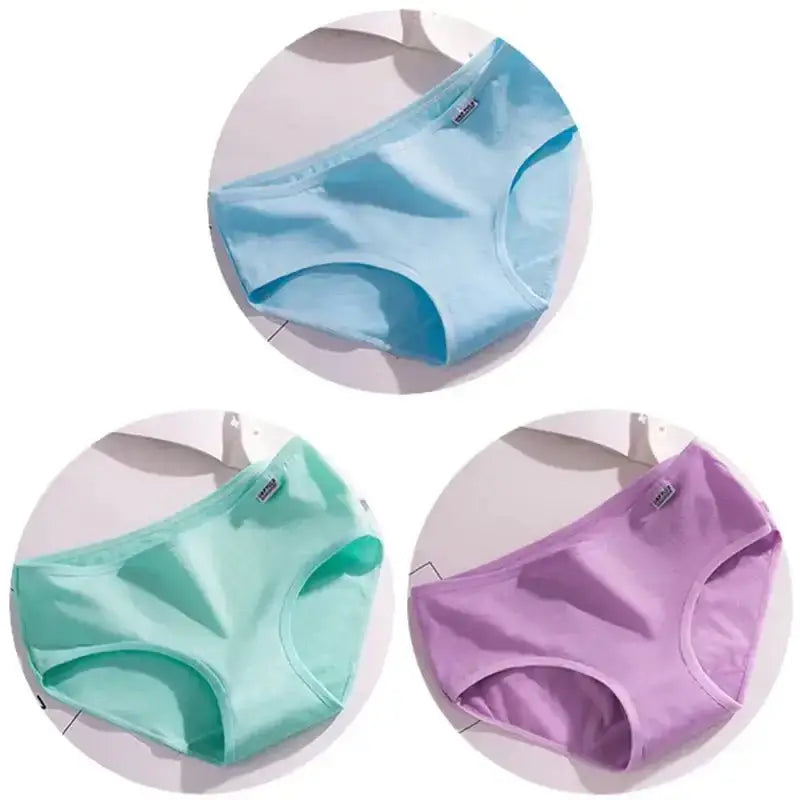 3Pcs/Set Candy Color Underwear Womens Comfortable High - quality Cotton Panties Mid - waist Breathable Underpanties Plus Size Briefs - The Lady's Haven