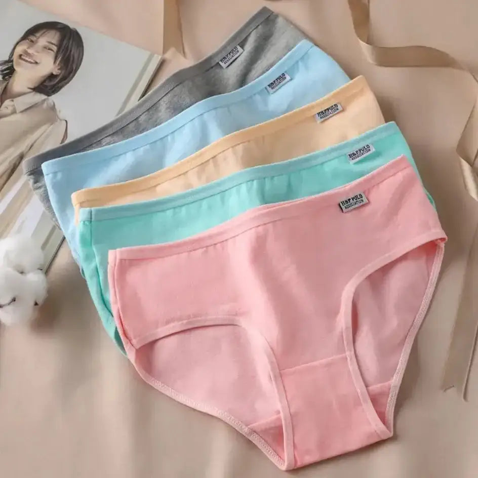 3Pcs/Set Candy Color Underwear Womens Comfortable High - quality Cotton Panties Mid - waist Breathable Underpanties Plus Size Briefs - The Lady's Haven