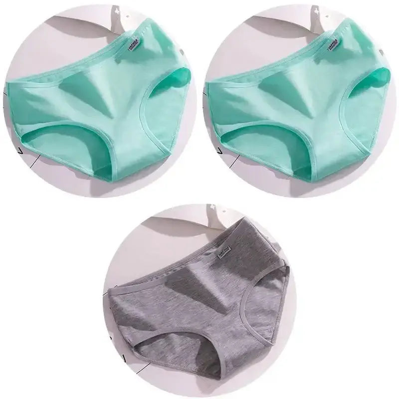 3Pcs/Set Candy Color Underwear Womens Comfortable High - quality Cotton Panties Mid - waist Breathable Underpanties Plus Size Briefs - The Lady's Haven