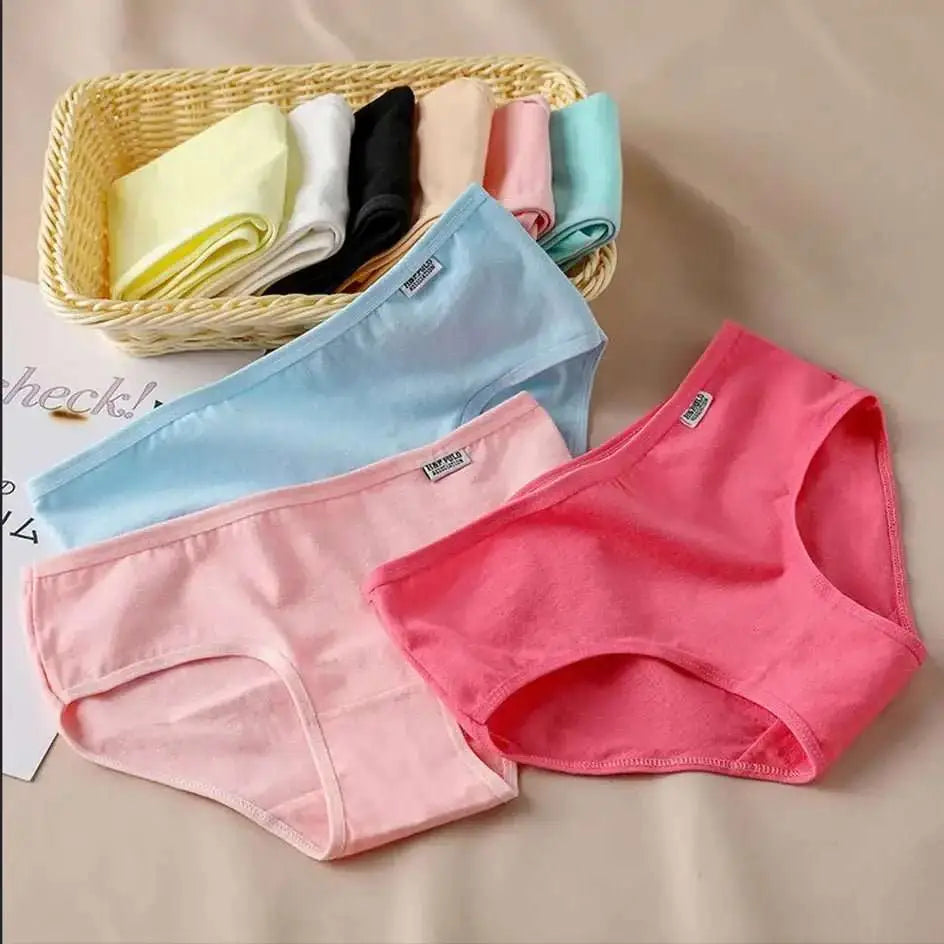 3Pcs/Set Candy Color Underwear Womens Comfortable High - quality Cotton Panties Mid - waist Breathable Underpanties Plus Size Briefs - The Lady's Haven