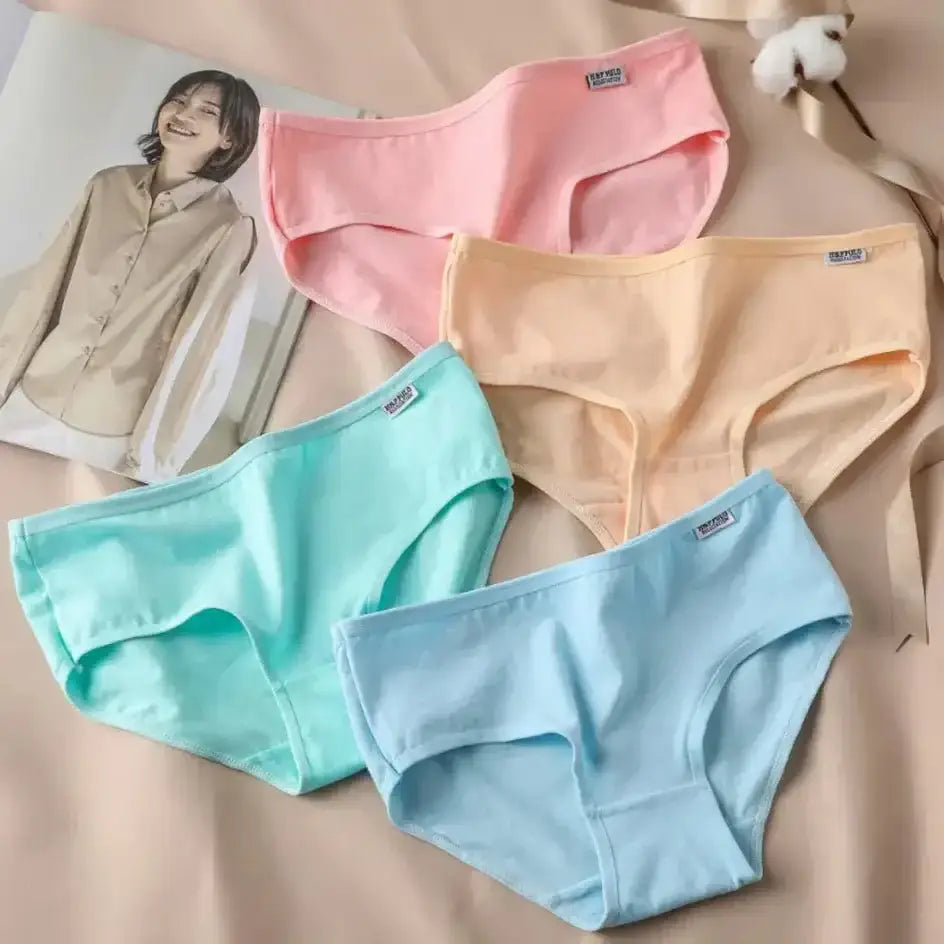 3Pcs/Set Candy Color Underwear Womens Comfortable High - quality Cotton Panties Mid - waist Breathable Underpanties Plus Size Briefs - The Lady's Haven