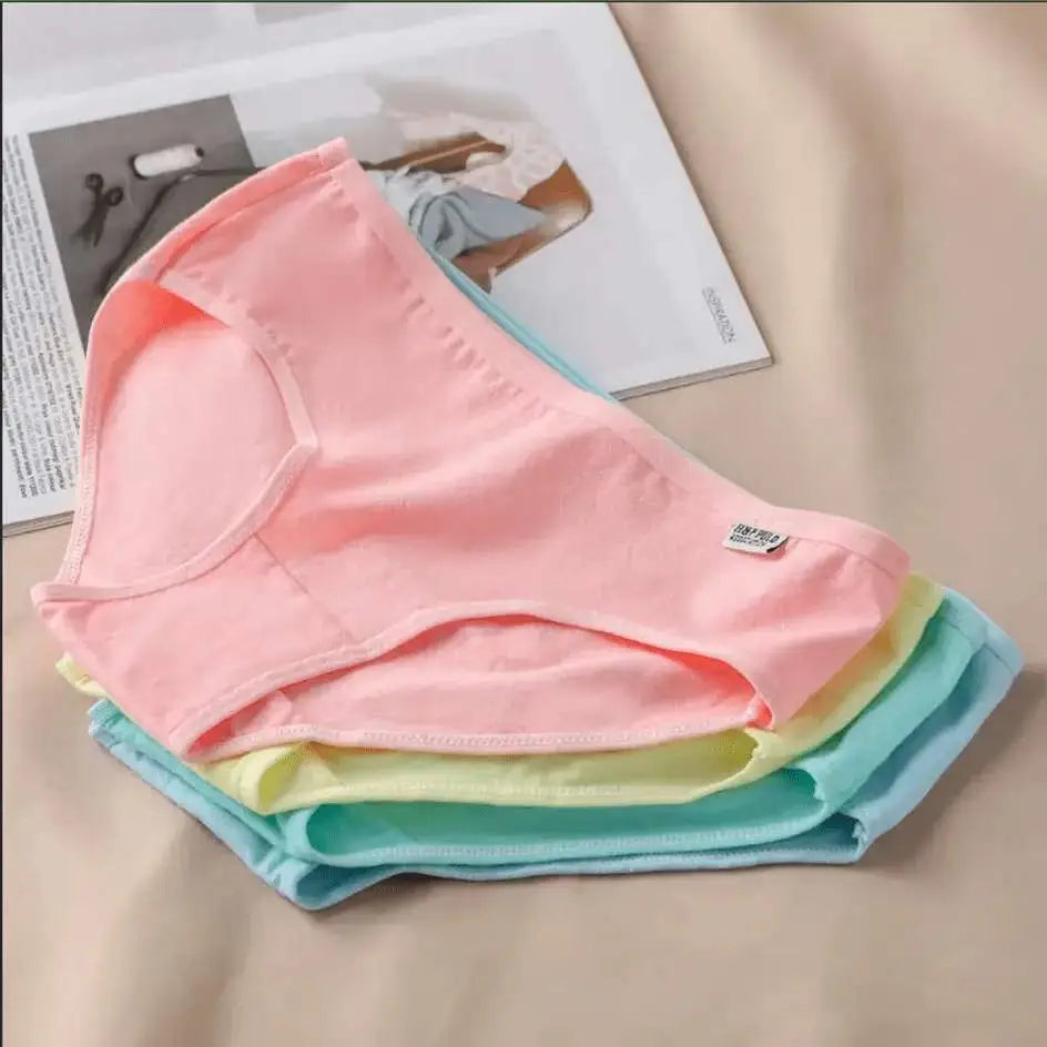3Pcs/Set Candy Color Underwear Womens Comfortable High - quality Cotton Panties Mid - waist Breathable Underpanties Plus Size Briefs - The Lady's Haven