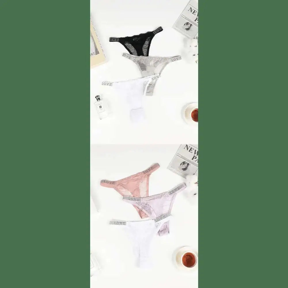 3PCS Women's Sexy Hot G String Ladies Letter Low Waist Sexy Panties Lace Thong Women Underwear Panties Antibacterial T - back - The Lady's Haven