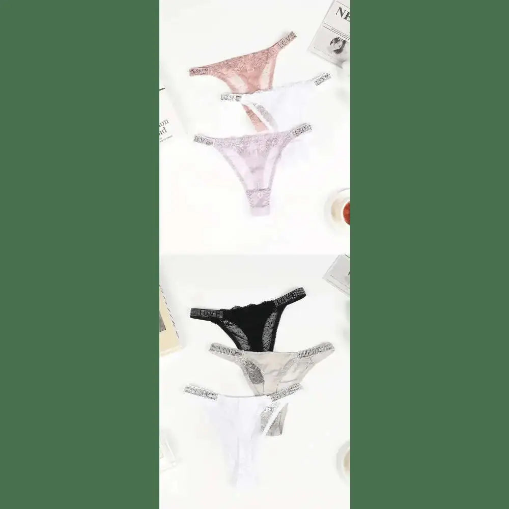 3PCS Women's Sexy Hot G String Ladies Letter Low Waist Sexy Panties Lace Thong Women Underwear Panties Antibacterial T - back - The Lady's Haven