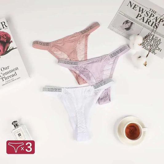 3PCS Women's Sexy Hot G String Ladies Letter Low Waist Sexy Panties Lace Thong Women Underwear Panties Antibacterial T - back - The Lady's Haven