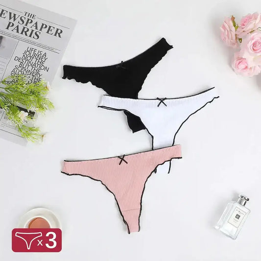 3PCS Women's Thongs Cotton Panties Ladies Sexy Thongs Low Waist Seamless Panties Comfortable G - String Women Underwear Panties - The Lady's Haven