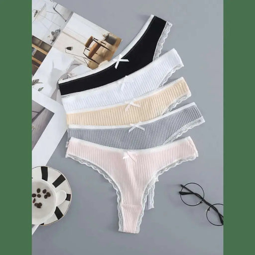 5PCS women cotton panties Fashion Sexy Breathable Underpants Solid Color Low Waist G - string Lingerie - The Lady's Haven