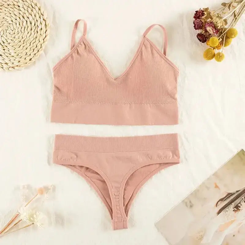 CHRLEISURE Women Underwear Set Wireless Lingerie Panties Bra Sexy G - String Seamless Tank Crop Top Brassiere New - The Lady's Haven