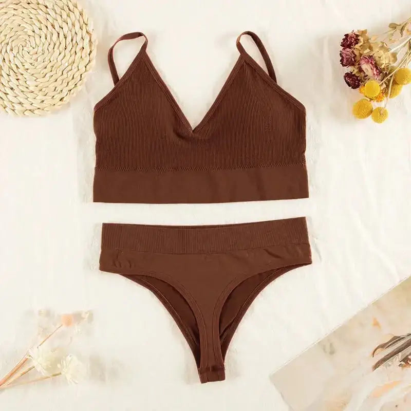 CHRLEISURE Women Underwear Set Wireless Lingerie Panties Bra Sexy G - String Seamless Tank Crop Top Brassiere New - The Lady's Haven