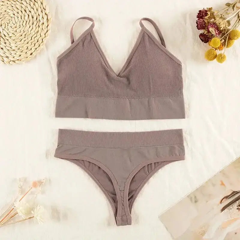 CHRLEISURE Women Underwear Set Wireless Lingerie Panties Bra Sexy G - String Seamless Tank Crop Top Brassiere New - The Lady's Haven